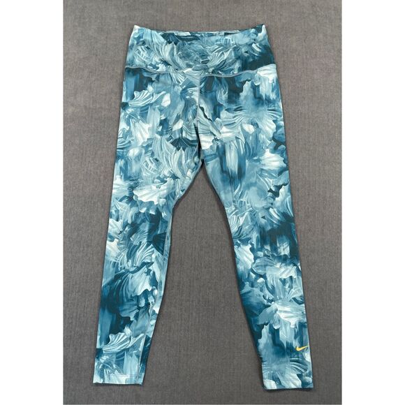 Nike Dri-FIT‎ Leggings Women L Blue Floral High Rise Workout Yoga Athleisure - Picture 1 of 11